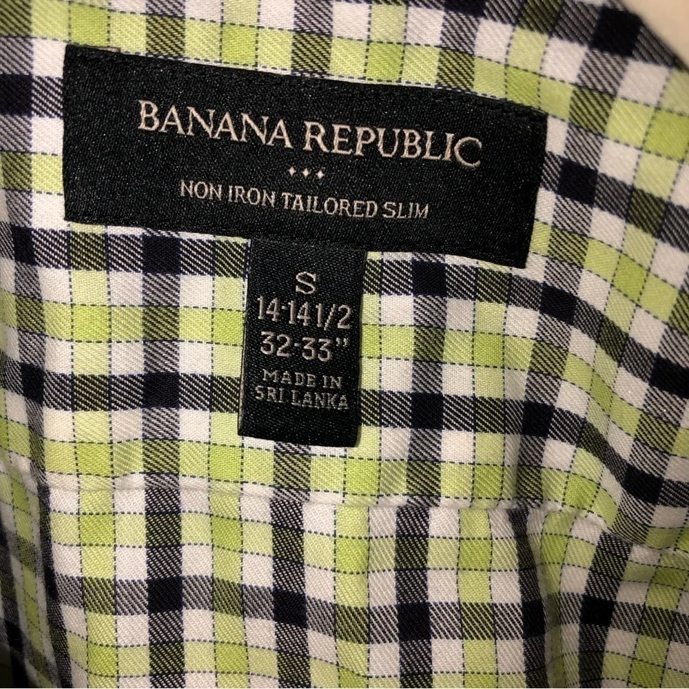 Banana Republic Non Iron Tailored Slim Button Front Mens Shirt S Green Black